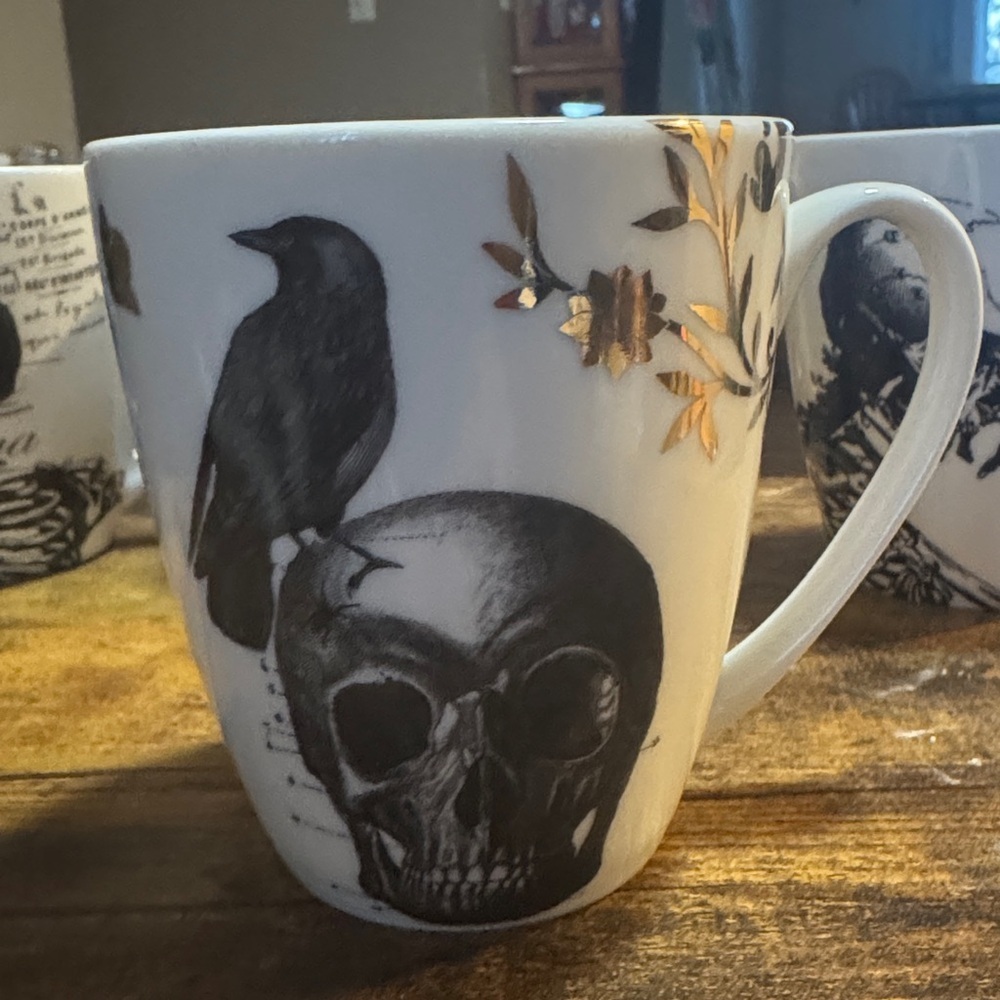 Lenox Monochrome Skull and Raven Mugs. Set of 4 - Picture 7 of 8
